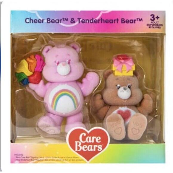 🔥Care Bears Flocked Figures Pack Of 2 Cheer Bear and Tenderheart Bear BNWT🔥 - Picture 2 of 3